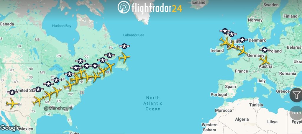 Flightradar24, 미 공군 공중급유기 군단의 중동 이동 포착