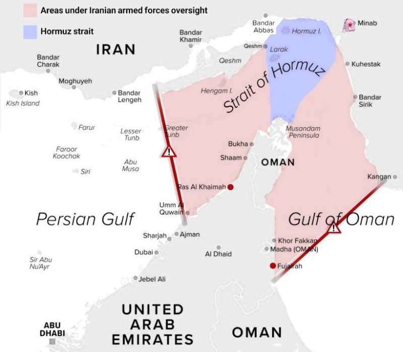 이란 ‘해협 청’ 신설 호르무즈 통 지도 공개, UAE 푸자이라 항구 포함