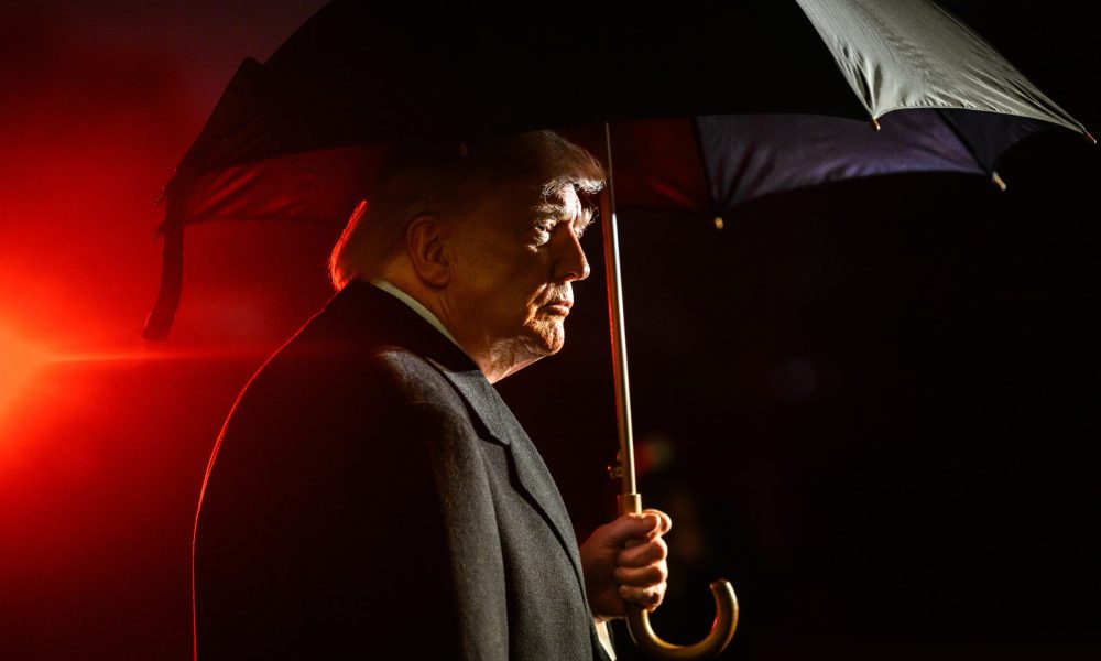 President Donald Trump speaks with members of the media before boarding Marine One on the South Lawn of the White House en route to Joint Base Andrews, Maryland, Friday, January 9, 2026.